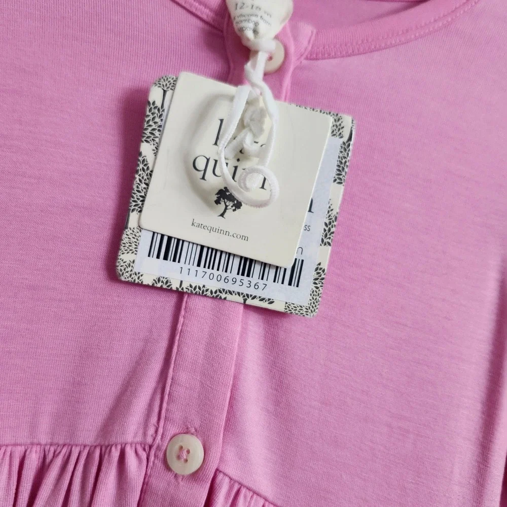 NEW Kate Quinn Bamboo BonBon‎ 12-18M Pink Long Sleeve Button Front Pocket Dress